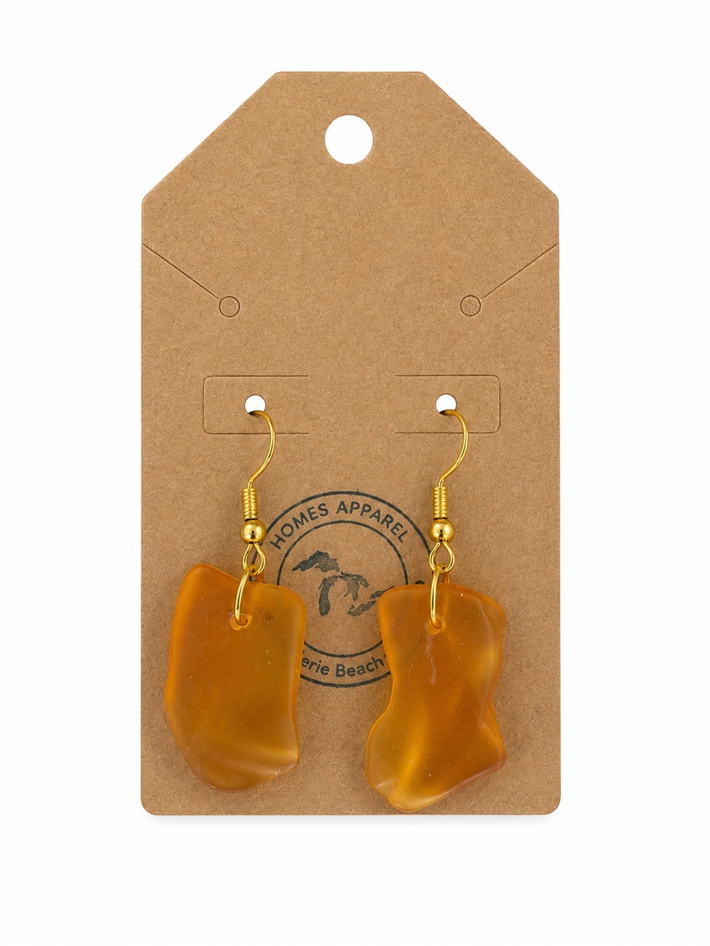 Honey Amber Beach Glass Drop Earrings with Gold Hooks